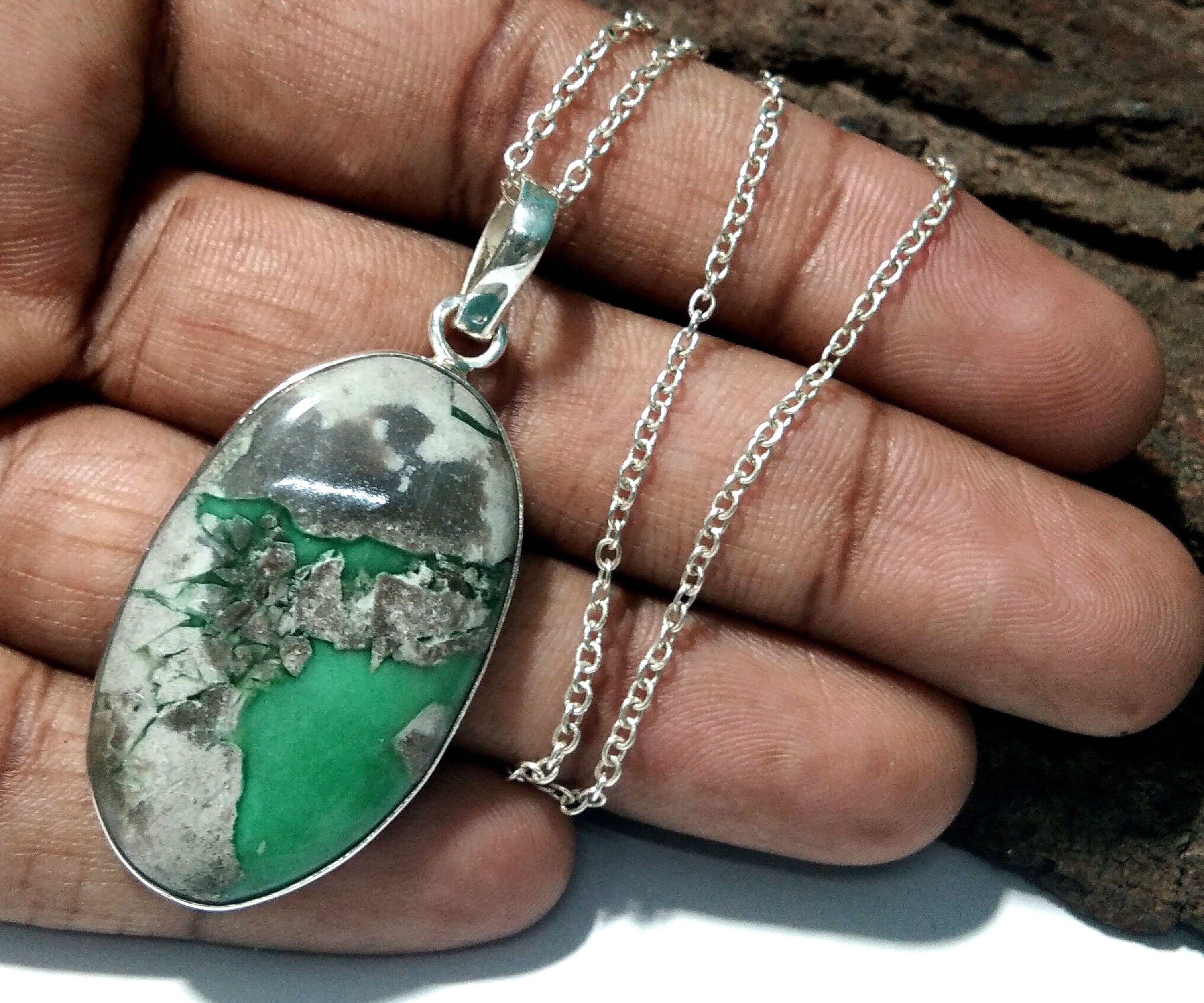 Variscite Stone Jewelry, 925Sterling Silver Pendant Chain Necklace, Beautiful Design Nice Color Variscite Stone Pendant For Gift Girls/Women
